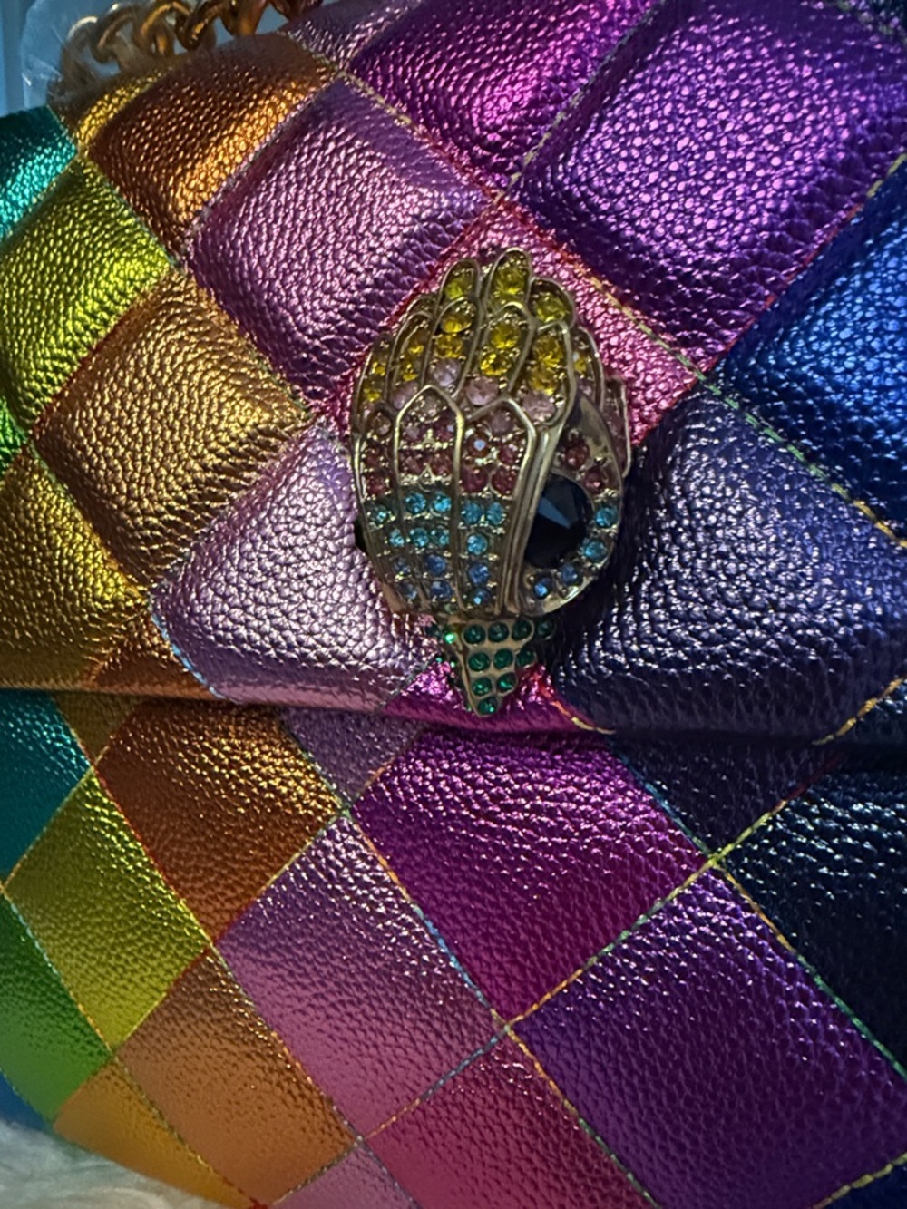 Kurt Geiger Rainbow Quilted Shoulder Bag with Gold Chain - Picture 2 of 7